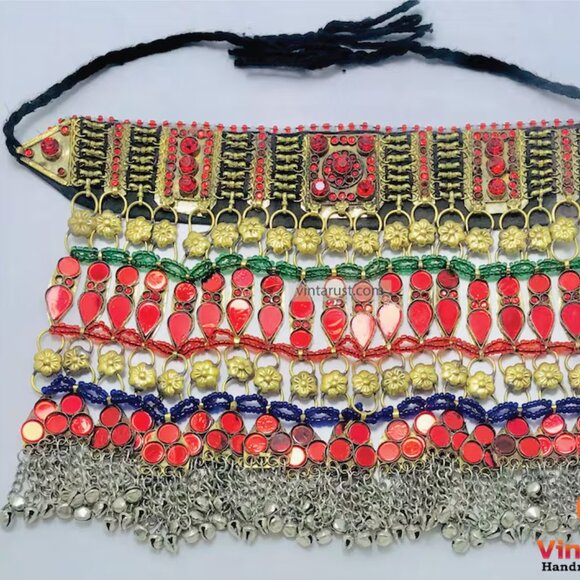 Tribal Red Choker Necklace, Handmade Kuchi Choker Necklace - Picture 3 of 10